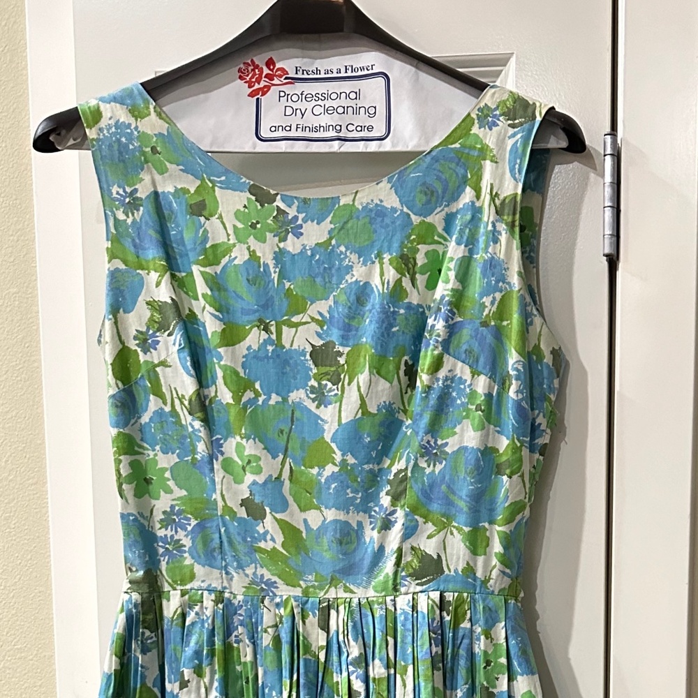 Aqua Rose Cotton Print Fit & Flair 1950's Sundress/ Mrs. Maisel - XS - S